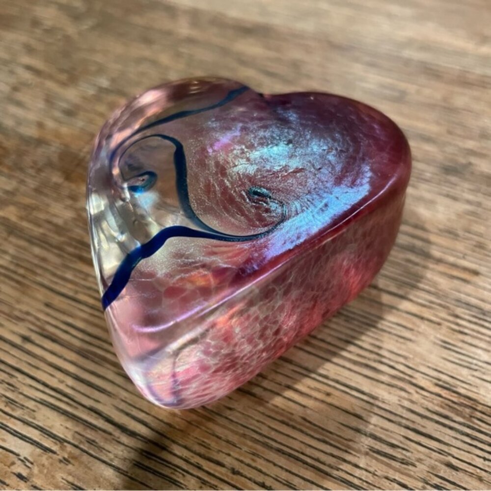 COPY - Signed Robert Held Canada Art Glass Pink & Black Heart Paperweight